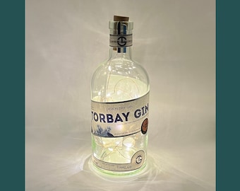 Torbay Gin Bottle Lamp | Warm / Bright LED Lights | Light Up Gin Bottle | Cork Fairy Lights | Upcycled Gin Gift