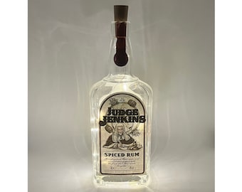 Judge Jenkins Spiced Rum Bottle Lamp | Warm / Bright LED Lights | Light Up Rum Bottle | Cork Fairy Lights | Upcycled Rum Gift