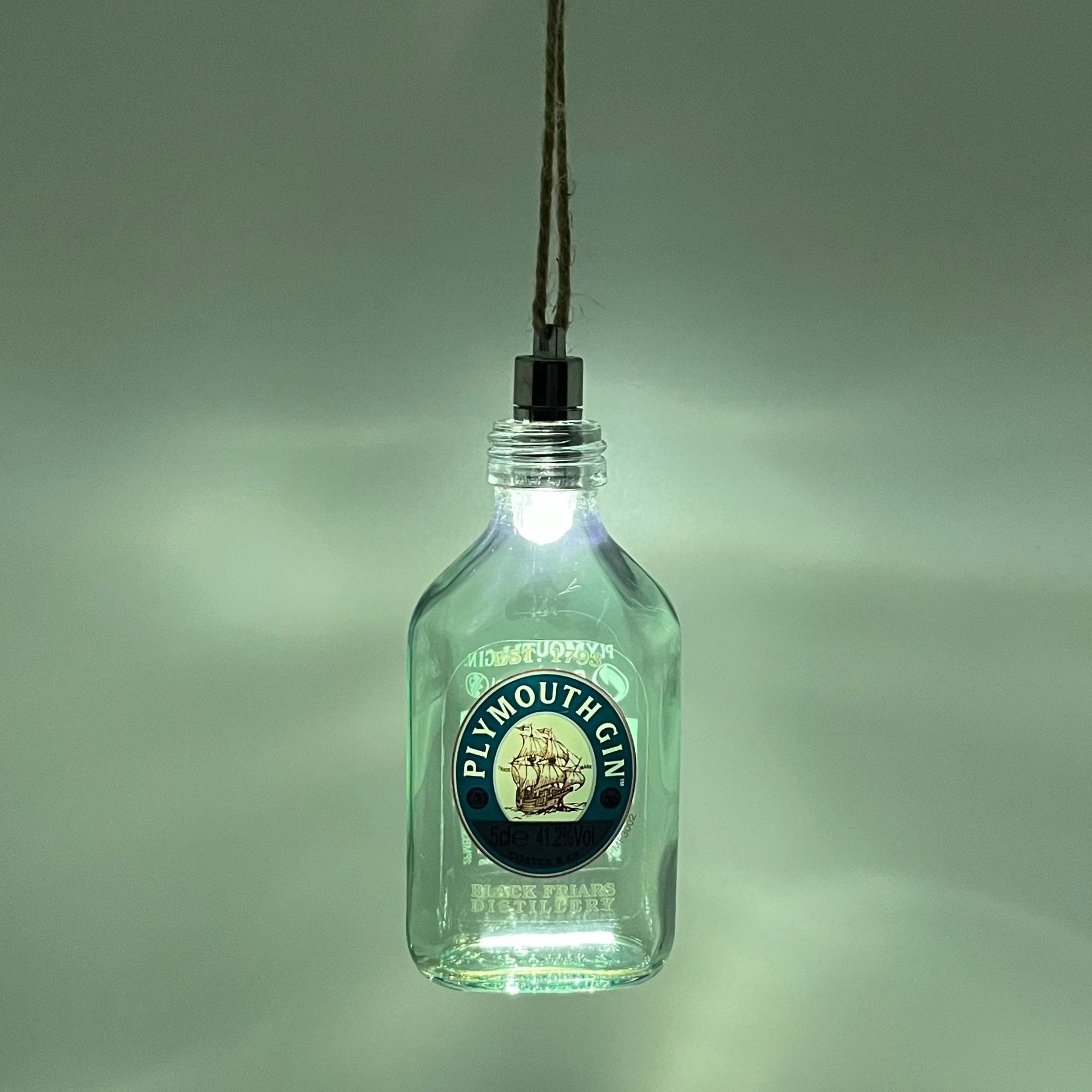 Miniature Home Light Bottle Upcycled Decoration Light - Bauble Gin Warm up LED Light Etsy Plymouth Hanging Gin Light