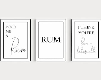 The Rum Collection | Rum Wall Prints | Printable Posters | Rum Wall Art | Black and White Wall Prints | Kitchen Wall Decor
