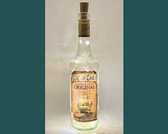 Captain Cook’s Rum Bottle Lamp | Warm / Bright LED Lights | Light Up Rum Bottle | Cork Fairy Lights | Upcycled Rum Gift