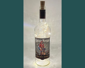 Captain Morgan 1L Rum Bottle Lamp | Warm/ Bright LED Lights | Light Up Rum Bottle | Cork Fairy Lights | Upcycled Rum Gift