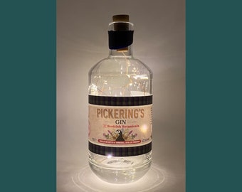Pickering’s Scottish Gin Bottle Lamp | Warm / Bright LED Lights | Light Up  Gin Bottle | Cork Fairy Lights | Upcycled Gin Gift