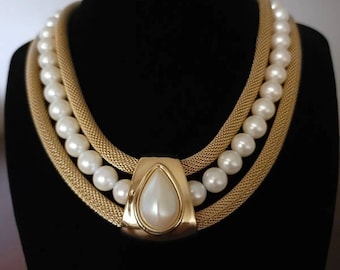 Vintage Givenchy Gold Tone Fuax Pearl Necklace