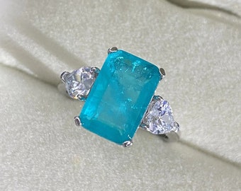 Tourmaline Emerald Natural Stone Earrings Square Zirconia Rhinestone Silver Blue Turquoise Square