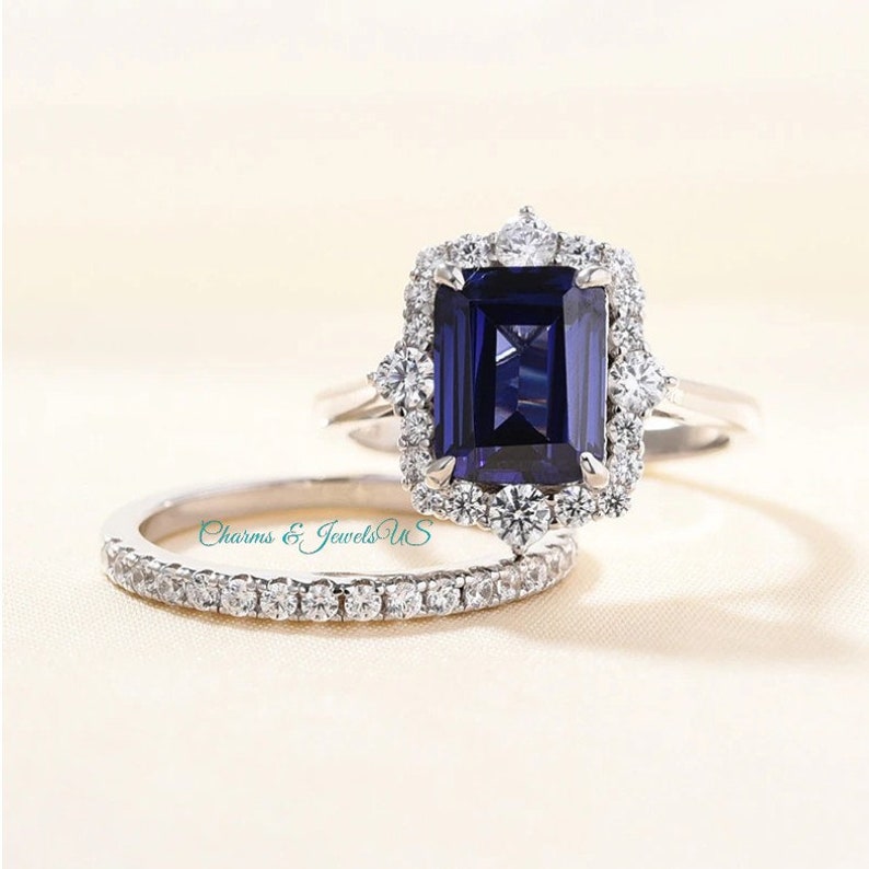 Luxury Royal Blue Sapphire Ring Set. Sapphire Engagement Ring Etsy