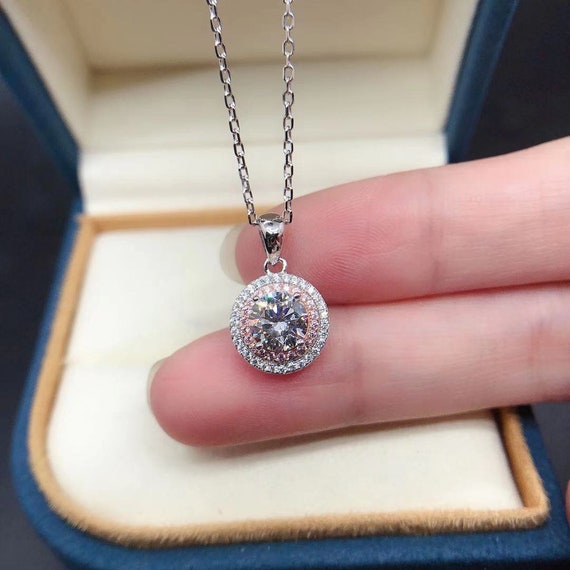 Moissanite Necklace. Pink Diamond 