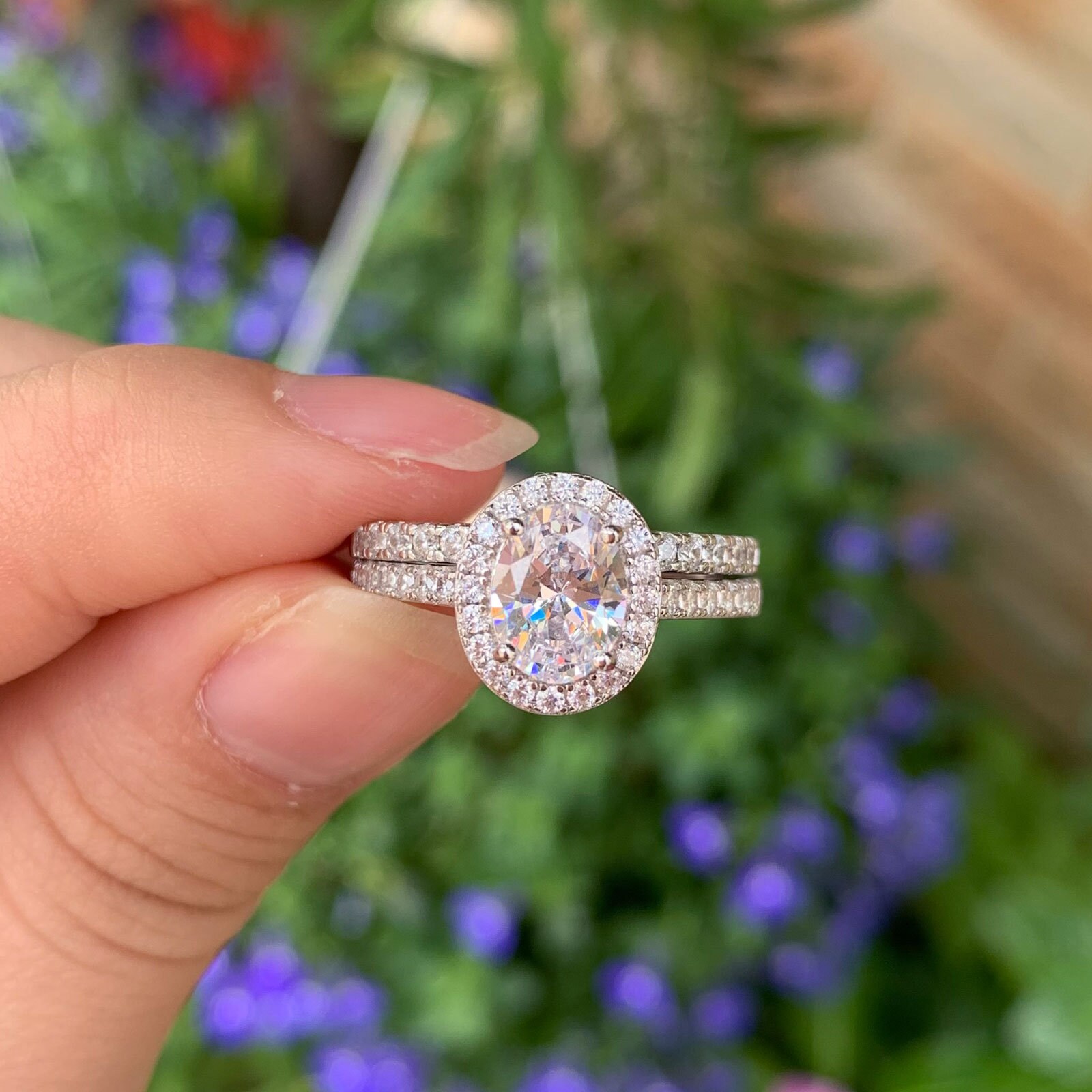 68mm Oval Cut Engagement Ring Set. Oval Cut Rings. Bridal Etsy