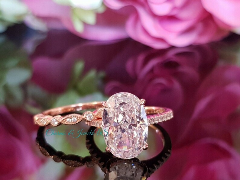 913mm Oval Cut Engagement Ring Set.oval Rings.bridal Ring Etsy