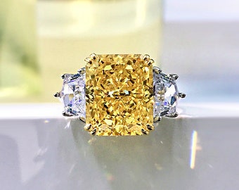 14.6 CT RADIANT CUT YELLOW CITRINE AAA CZ .925 STERLING SILVER ENGAGEMENT RING 14.6 CT RADIANT CUT YELLOW CITRINE AAA CZ .925 STERLING SILVER ENGAGEMENT RING