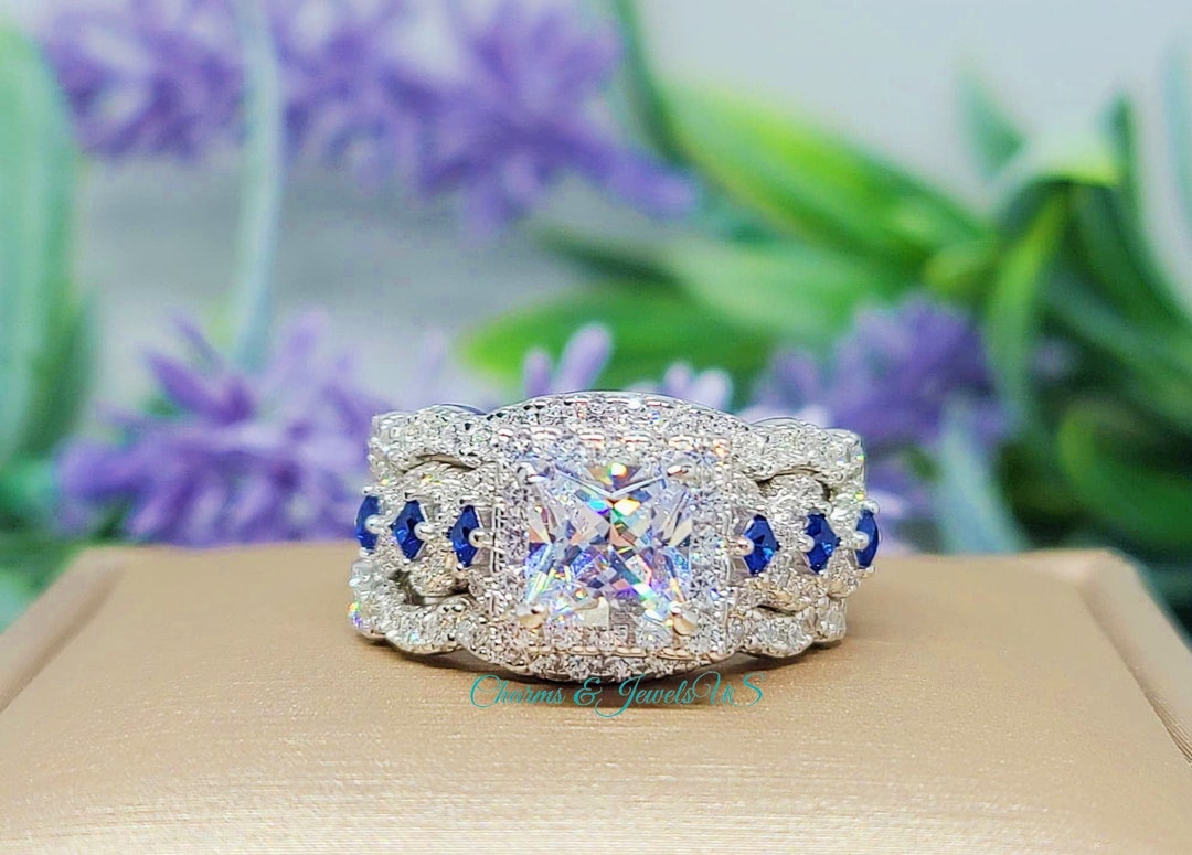 65mm Sapphire Wedding Ring Set. Sapphire Ring Set. Wedding Etsy