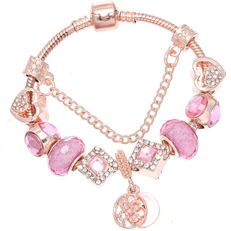 Pandora Inspired Charm Bracelet Rose Gold Pink Edition Luxury - Etsy