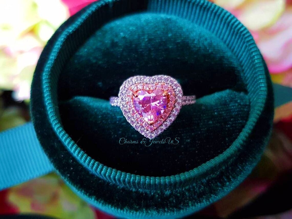 7mm Pink Heart Ring Pink Diamond Rings Heart Shape Rings Etsy