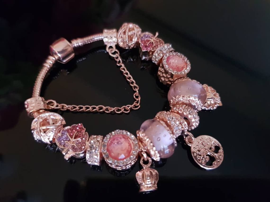 Pandora Inspired Charm Bracelet-Rose Gold Charm Bracelet | Etsy