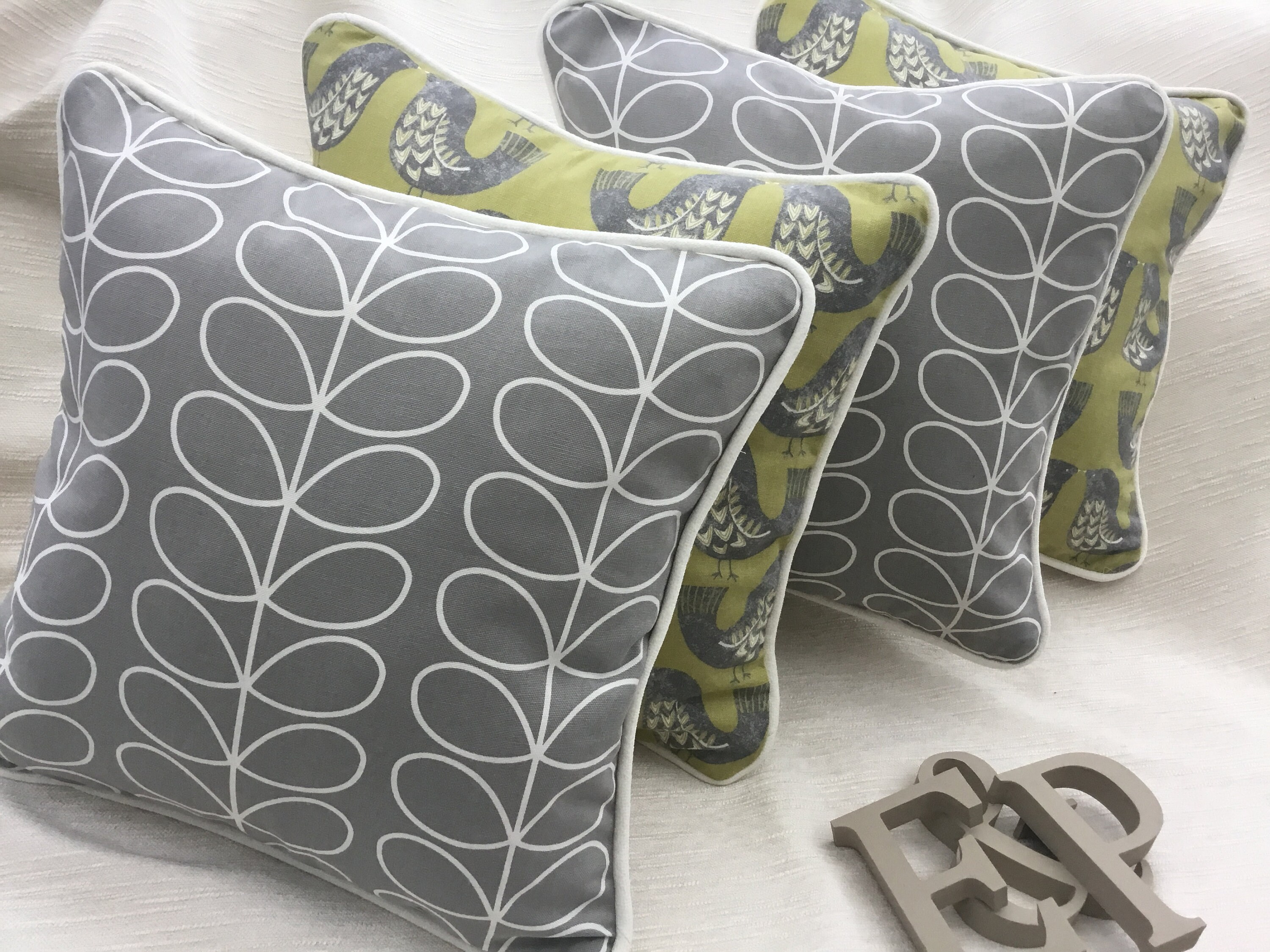 Grey/ivory Orla Kiely fabric cushion covers or Scandi birds in Etsy