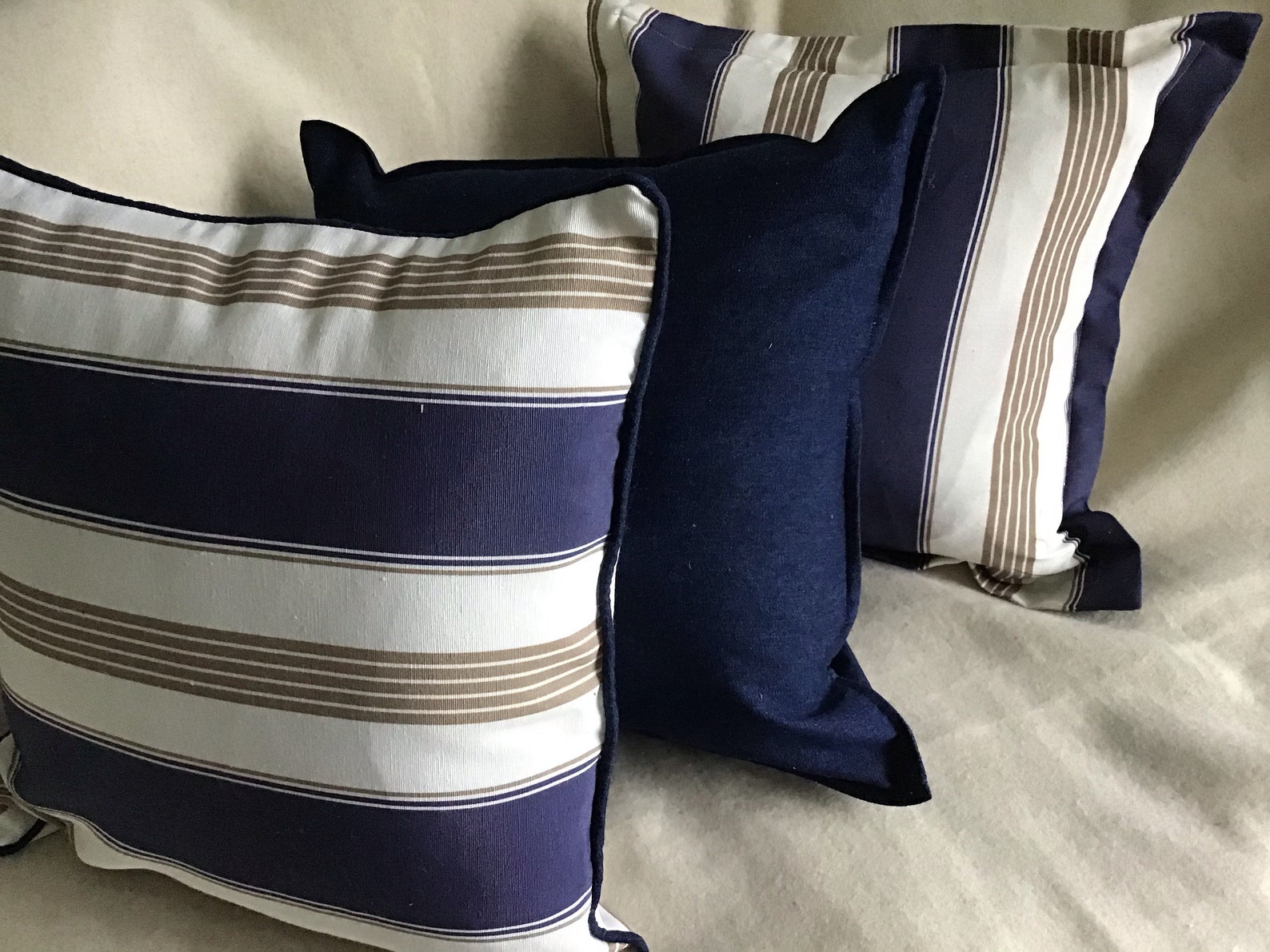 Navy taupe and ivory cushion covers stripe pattern or plain Etsy