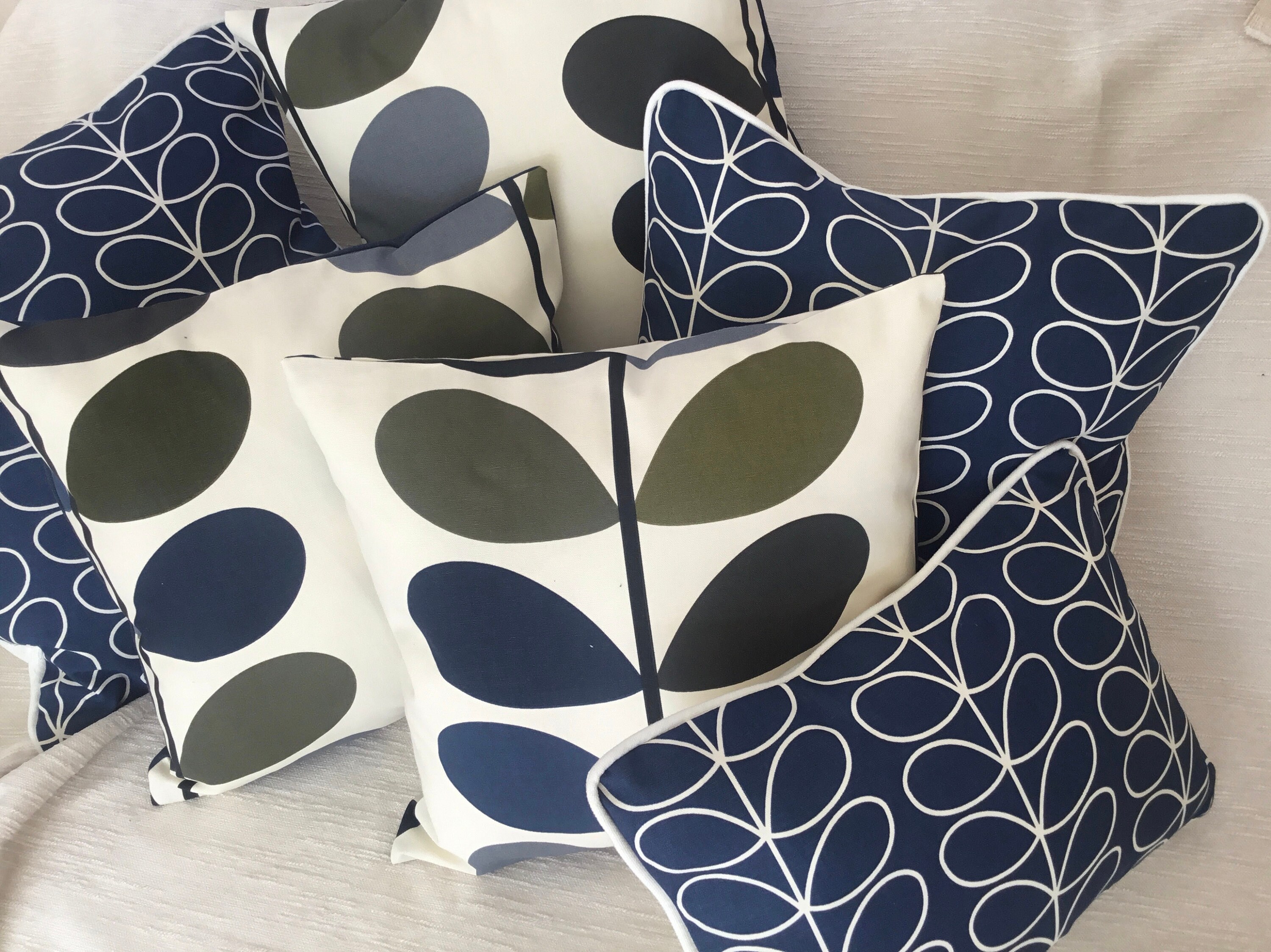 Orla Kiely navy/ivory linear stem and large leaf fabric Etsy