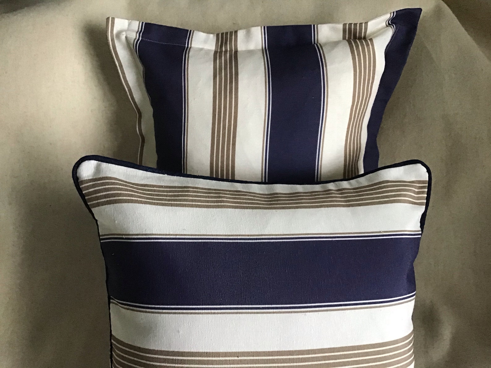 Navy taupe and ivory cushion covers stripe pattern or plain Etsy