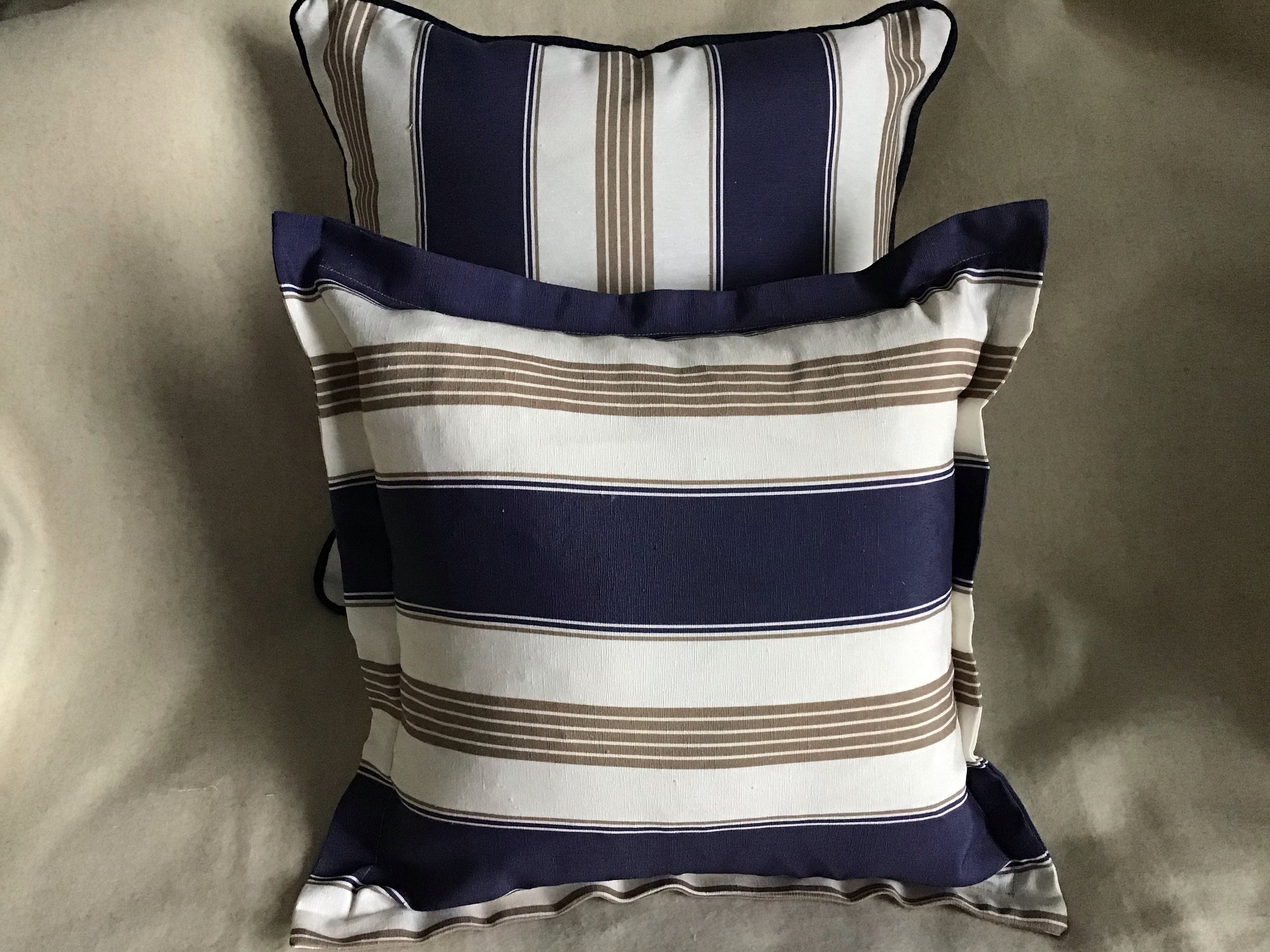 Navy taupe and ivory cushion covers stripe pattern or plain Etsy