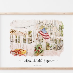 Custom Watercolor House Portrait, Anniversary Gift, Where it all began, Where we met,(Digital Download)