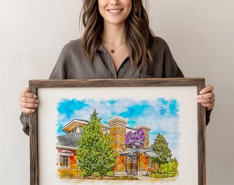 Custom Where We Met Watercolor Print: Personalized Romantic Anniversary Gift, Gift for him