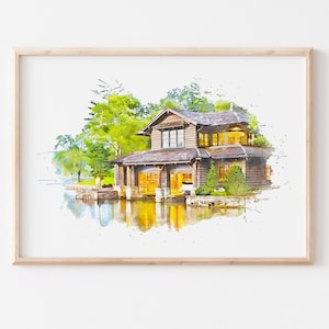 Ritratto personalizzato, regalo di chiusura dell&#39;agente immobiliare, ritratto da foto, disegno personalizzato della casa, dipinto da foto, ritratto della casa, pittura della casa