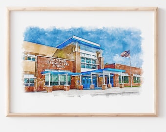 Custom Watercolor School Portrait: Teacher Retirement Gift (Digital Download)