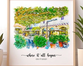 Custom Watercolor Venue Portrait, Anniversary Gift (Digital Download)