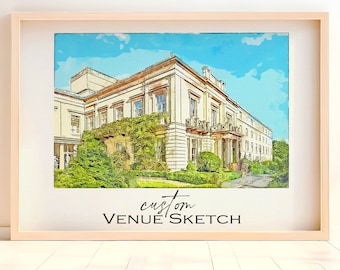 Custom Wedding Venue Watercolor Illustration: Newlywed Gift (Digital Download)