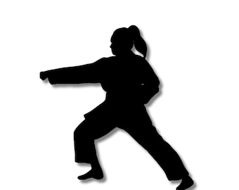 Female Karate Uniform Silhouette - Jump Turn Kick Vector Digital File ...