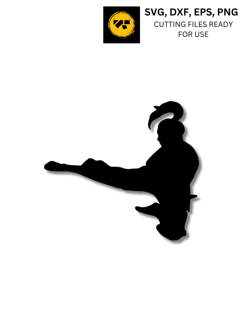 Female Karate Uniform Silhouette Jump Turn Kick Vector Digital File ...