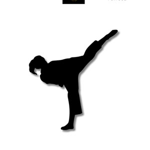 Vrouwelijke Karate Uniform Silhouette - Turn Kick Vector Digitaal Bestand Instant Download SCAL Afdrukbaar Papier Vinyl Snijden (Svg Dxf Eps Png)