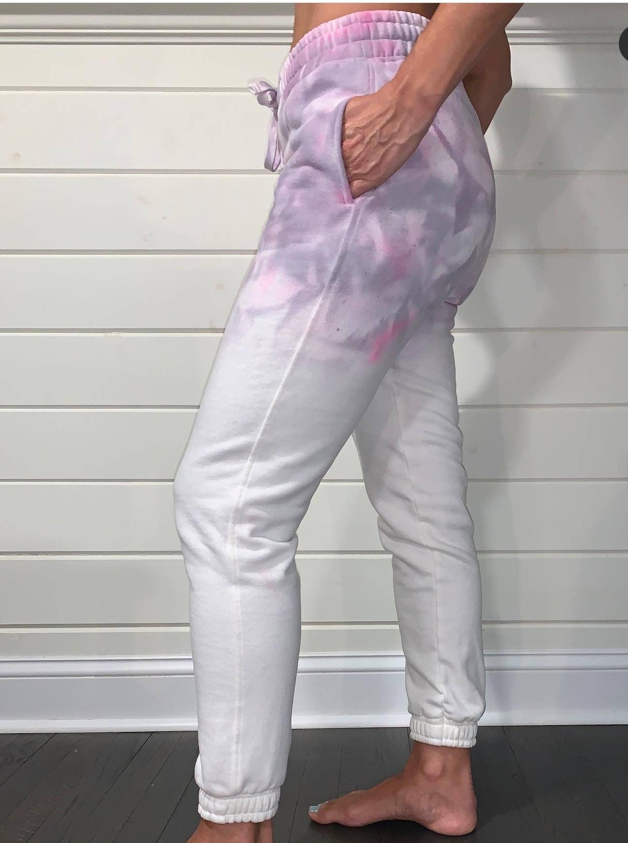 Tie dye sweatpants pink Amethyst color one of a kind unique | Etsy