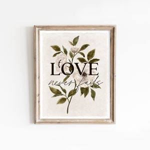 Love Never Fails - 1 Corinthians 13:8 - with two options - Watercolour Floral - Printable Download