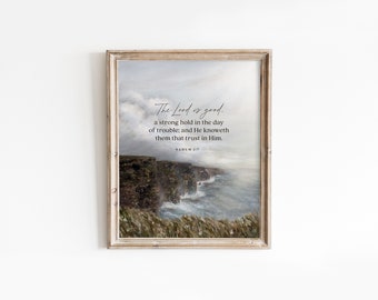 The Lord is Good- Trust In Him- Nahum 1:7- Christian Wall Art- Cliff’s of Moher Ireland- Oil Painting- Fine Art