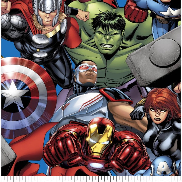 Marvel Comics Avengers Characters Ironman Incredible Hulk Captain America and Black Widow Cotton Fabric by the Yard