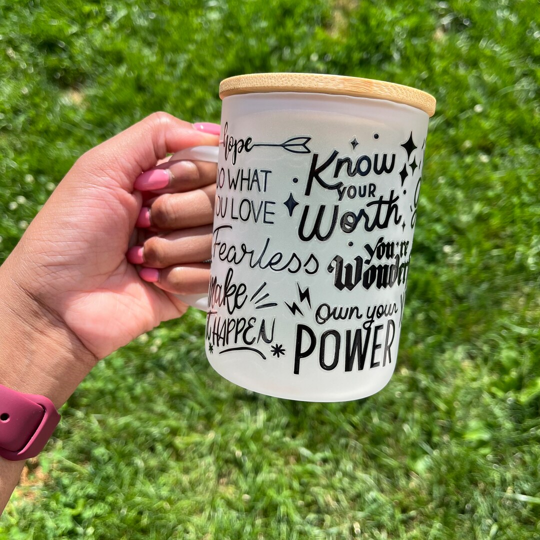frosted-glass-mug-with-bamboo-lid-and-straw-motivational-etsy