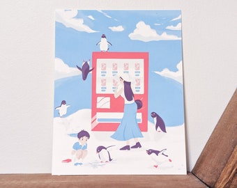 Penguin Highway Vending Machine Postcards-sized Art Print