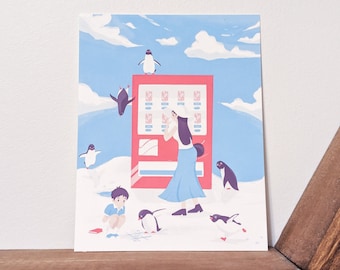 Penguin Highway Vending Machine Postcards-sized Art Print