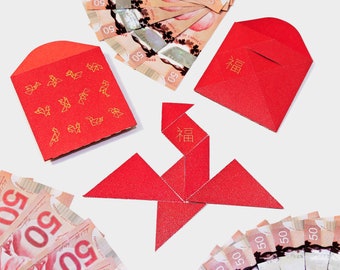 Dragon Tangram Unique and Creative Pair of 2 Red Pocket Envelopes for Chinese Lunar New Year