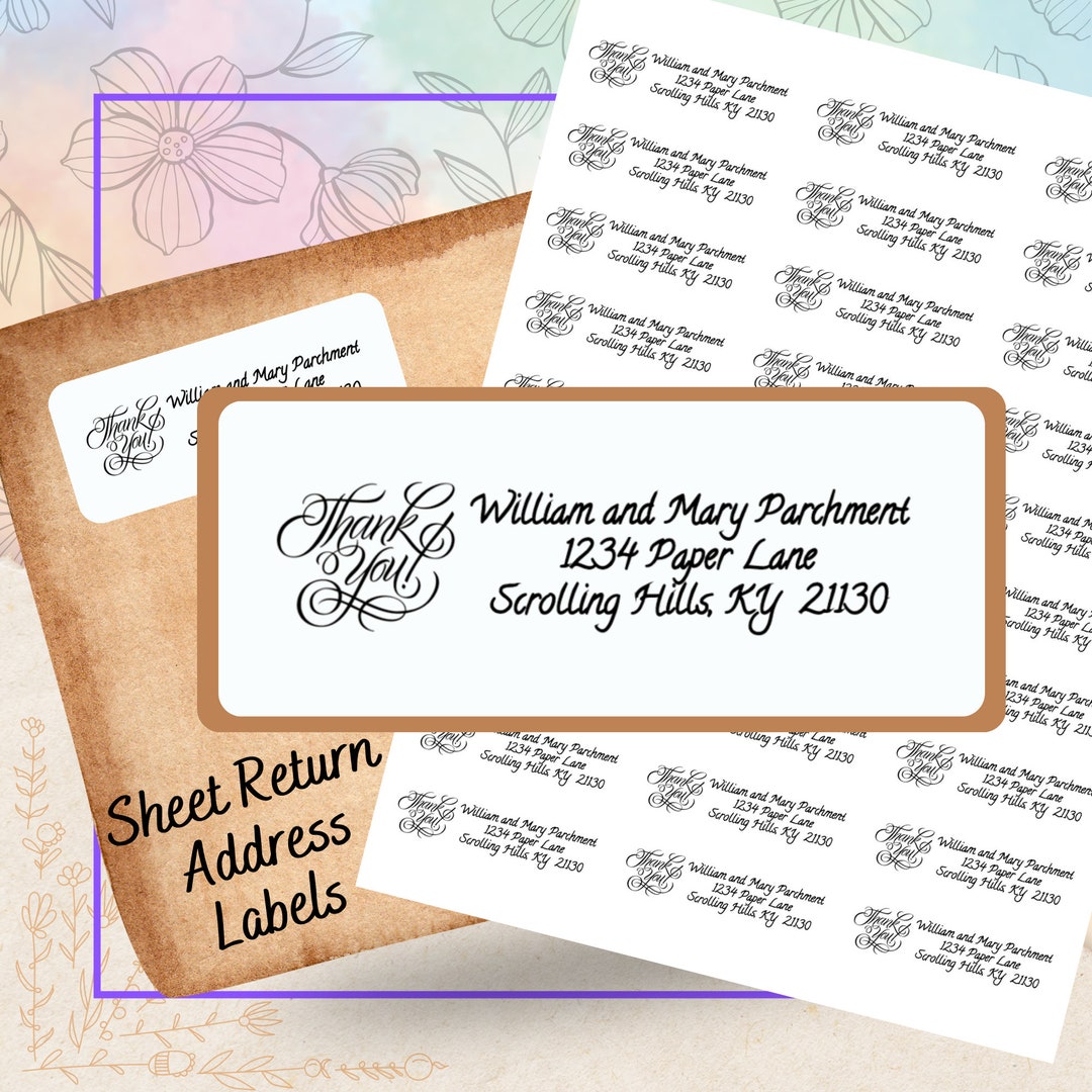 Elegant Thank You Return Address Labels: Personalized Sheet Labels - Etsy