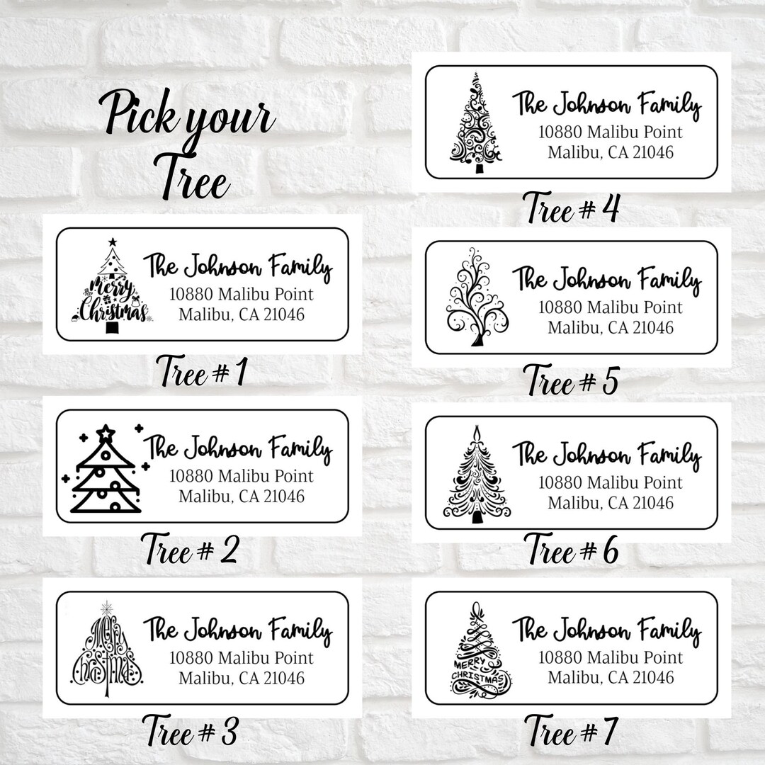 Christmas Tree Return Address Labels, Calligraphy Script Address Stickers, Budget Friendly