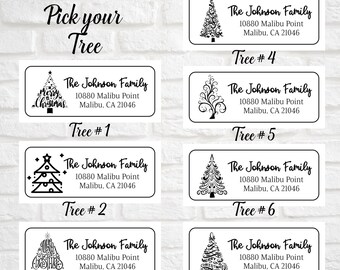 Christmas Tree Return Address Labels, Calligraphy Script Address Stickers, Budget Friendly Labels, Personalized Family Christmas Card Label