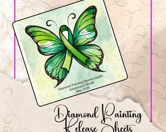 Mental Health Awareness, Ribbon Butterfly, Diamond Painting Release Papers