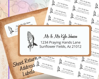 Praying Hands Christian Custom Personalized Holiday Self-Adhesive Address Sheet Labels