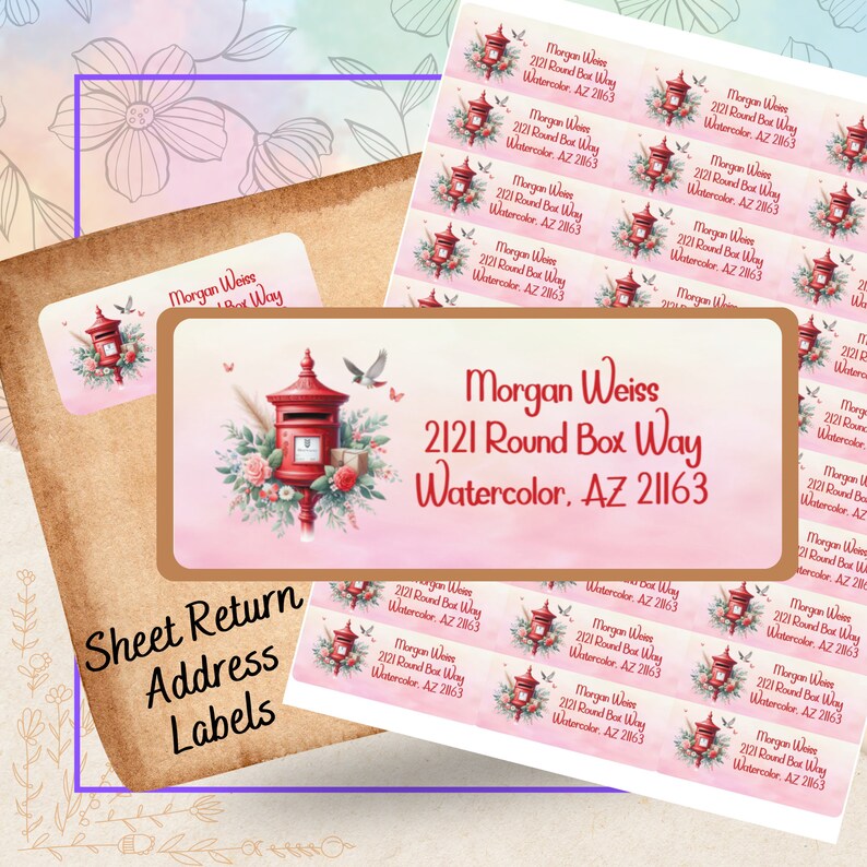 Vintage Style Mailbox Return Address Labels: Personalized Sheet Labels ...
