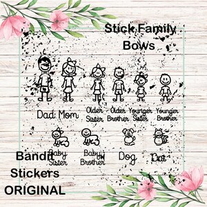 Stick Figure Family Decal: Custom Vinyl Car Window Sticker with Bows