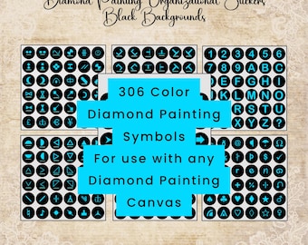 Diamond Painting Symbol Stickers  Colorful Canvas Drill Symbols on Black Background  DIY Art Accessories