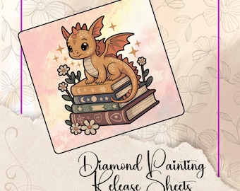 Young Book Dragon, Diamond Painting Release Paper: Reusable Silicone Backed Sheets