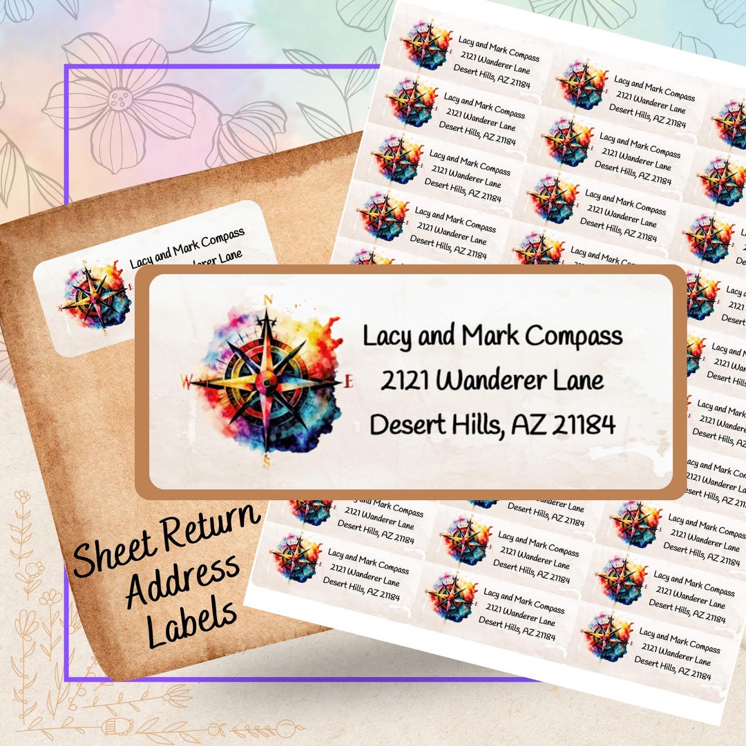 Watercolor Compass Return Address Labels: Hiker Gift, Moving Stickers ...